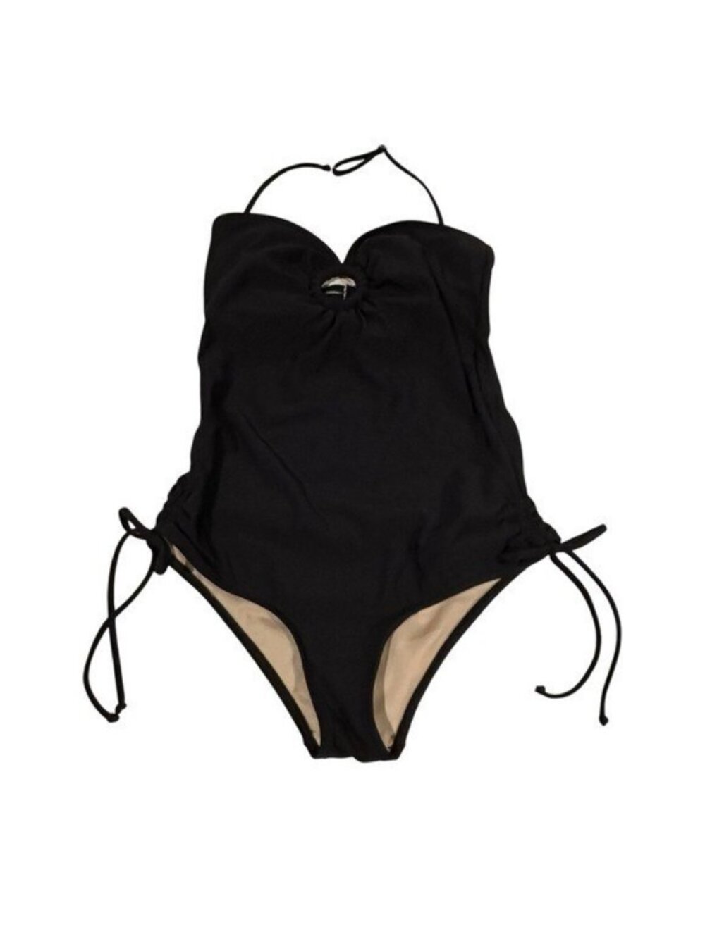 Vintage Y2K Alloy Swim M Swimsuit One Piece Black Open Back Halter